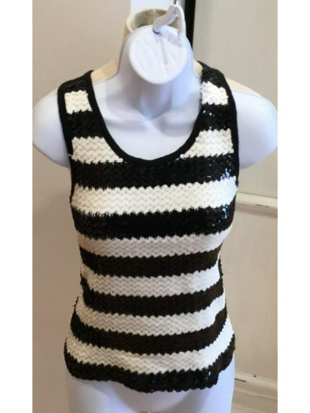Luella Bartley for Target Women's Black And White Striped Sequin Tank Size L